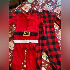 Carter's 2T Christmas Pajamas snug fit and fleece zip up moose feet